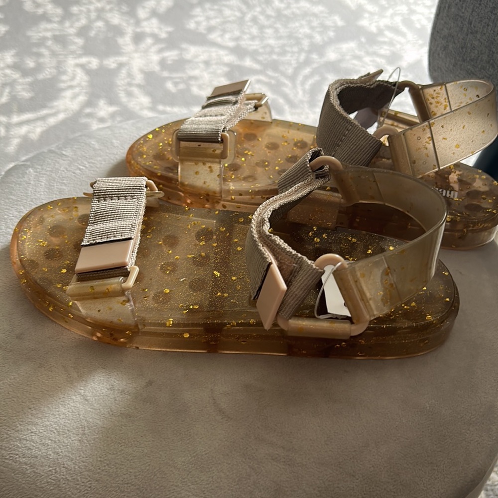 Melissa Gold Glitter Clear Jelly Sandals with Beige Straps - Picture 4 of 8
